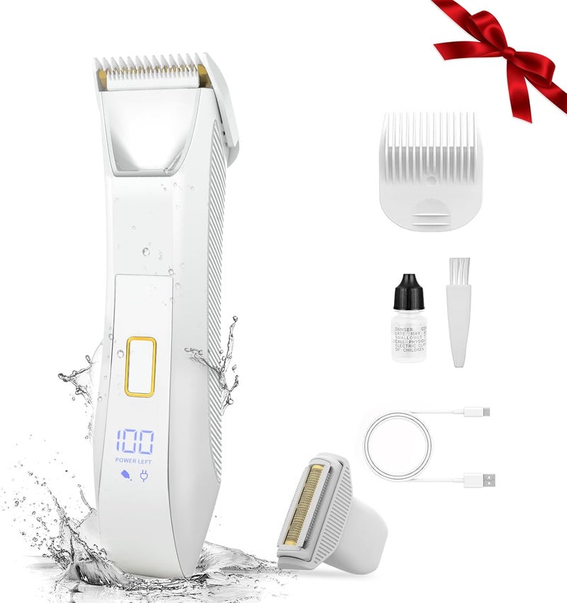 Bomic 2-in-1 Electric Bikini Trimmer for Women, Dual Head Shaver for Body & Pubic Hair, Painless Smooth, No-Nick Shaving, IPX7 Waterproof, Lightweight with Travel Lock, LED Display - Image 1